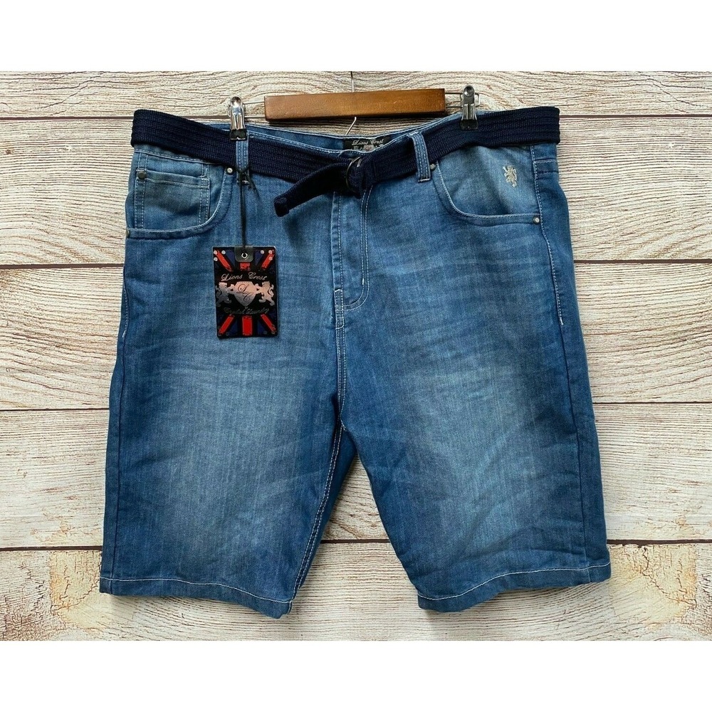 Lions Crest Jean Shorts Mens Size 44 Otis Belted Thin Denim Slim Fit Shorts New